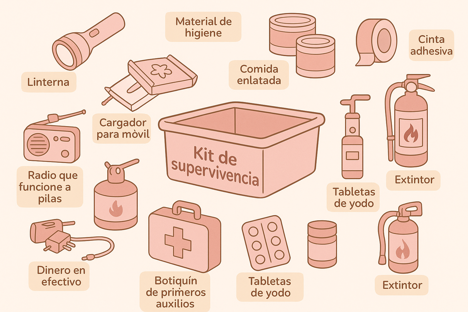 Kit de supervivencia visual con productos básicos en tonos nude y rosa pastel